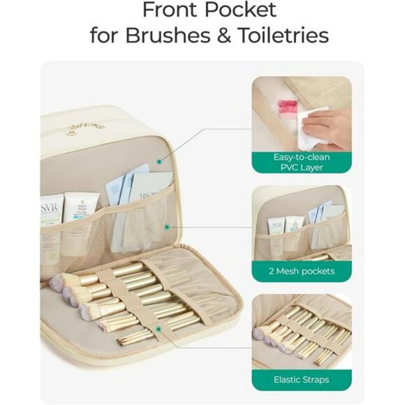 Bagsmart Toiletry Bag Travel Makeup Cosmetic Organizer Large Black Nylon Pouch - Picture 3 of 7